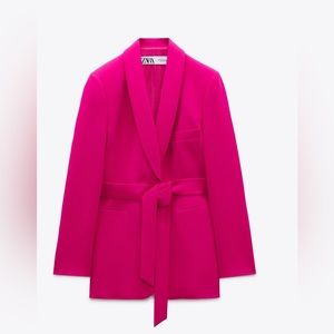 ZARA WOMAN TUXEDO BLAZER WITH BELT FUCHSIA SIZE SMALL